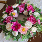 24 Inch Spring Wreaths for Front Door Outside,Artificial Silk Peony Rose Magnolia Spring Summer Wreath with Lavender Greenery | Luxury Summer Wreaths for Front Door-Indoor Outdoor Wreath Decor