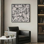 Framed Black and White Abstract Wall Art, 1 Piece Square Modern Canvas Prints Paintings, Minimalist Abstract Brush Pictures for Bedroom Dining Room Living Room Lounge Bathroom Wall Decor 24x24 In