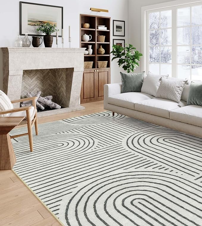 Lahome Abstract 9x12 Area Rugs for Living Room Bedroom, Soft Washable Rugs 9x12, Ultra-Thin Non-Slip Modern Dining Room Rug Non-Shedding Accent Carpet for Office, Grey/Beige