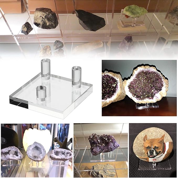 Hipiwe Clear Acrylic Display Stand - Three-Peg Display Easel Stands for Fossil Coral Geodes Rock Mineral Agate Small Collectibles, Set of 4