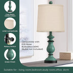 PARTPHONER Traditional Table Lamp Set of 2, Rustic Farmhouse Table Lamps for Living Room Bedroom, 22" Bedside Desk Lamps Vintage Nightstand Lamps with Linen Shades, Green