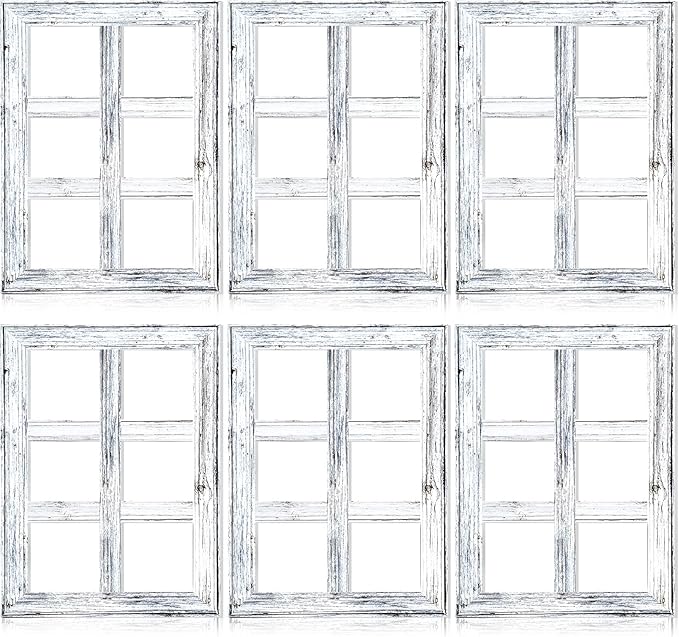 Thyle 6 Pcs Wooden Window Frame Wall Decor Rustic Wall Decor 15.75" x 11.81" White Wooden Decorations for Vintage Home Living Room Bedroom Bathroom Country Farmhouse