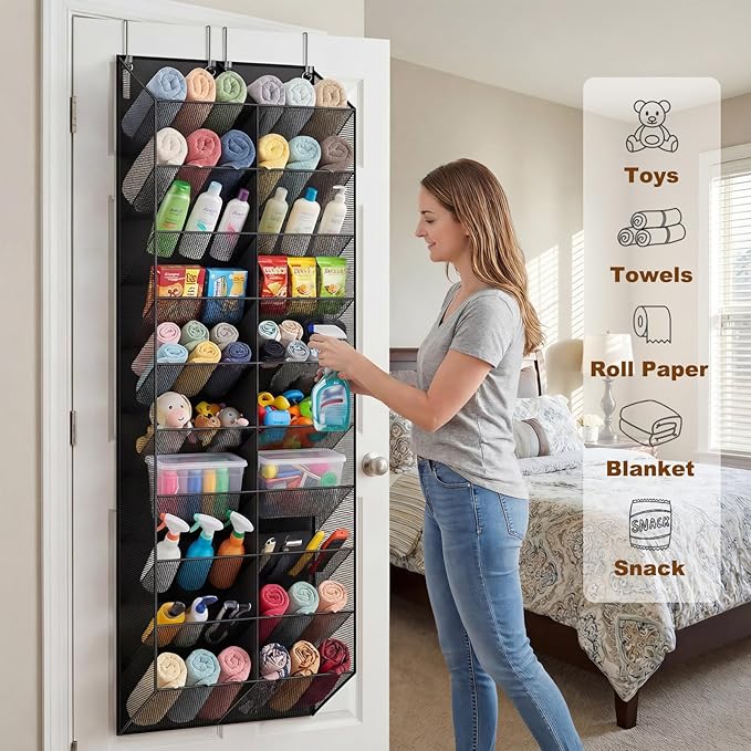 30 Pairs Over the Door Shoe Organizer, Breathable Mesh Pocket Hanging Shoe Storage for Closet, 10-Tier Door Shoes Rack, Handing Shoes Holder Fit All the Family's Sneakers, Boots, Heels, Black