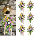 6 PCS Spring Summer Teardrop Swag with Bow Artificial Wildflower Sconce Lighting Swag Wreath Lavender Daisy Wisteria Candlestick Wreath Green Eucalyptus Floral Swag for Wall Cabinet Chandelier Decor