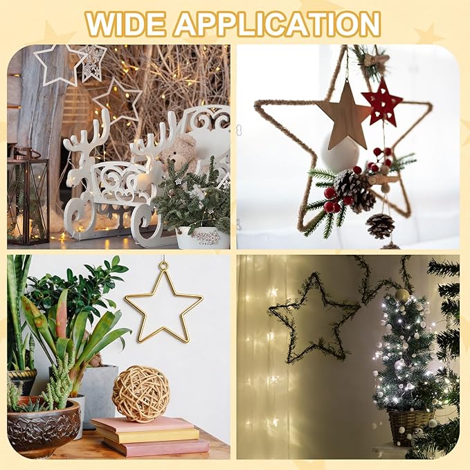 MECCANIXITY 4 Pcs Star Dream Catcher Rings, 2" Dream Catcher Metal Hoops Macrame Wreath Rings Pentagram Floral Hoops for DIY Craft Making Home Wedding Wall Hanging Decoration, Gold