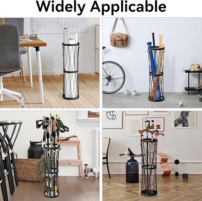 Invech 23 Inch Metal Umbrella Holder with Soak Stone and Hooks, Umbrella Stand for Entryway Indoor Outdoor, Umbrella Rack Storage for Home, Office, Hotel