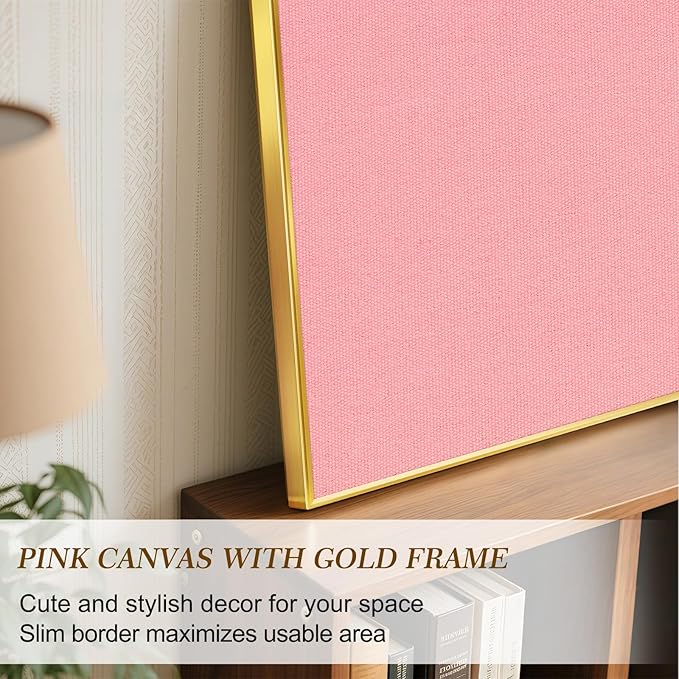 Linen Bulletin Board 36" x 24", Fabric Pin Board with Gold Aluminum Frame, Decorative Vision Board for Home Office, Bedroom & Dorm Wall Decor, Includes 10 Push Pins, Pink