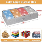 punemi Extra Large Under Bed Storage 65L, 42*16.5*5.8 in Tall underbed storage containers with Lids, Sturdy Closet Organizers and Storage Bins Bags for Blankets Comforter Sweaters Wrapping Paper 2PACK