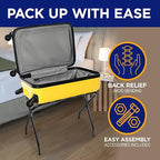 Lifemaster Metal Luggage Rack - Pack of 3 Foldable, Easy Assembly, Space Saving, and Stylish Steel Frame Guest Suitcase Stands with Nylon Straps - Black