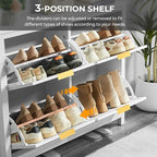 4 Flip Drawers Shoe Cabinet Storage for Entryway, Narrow Hidden Wood Shoes Organizer Cabinet Front Door Entrance Thin Free Standing Front Door Shoe Rack Storage for Entryway(White)