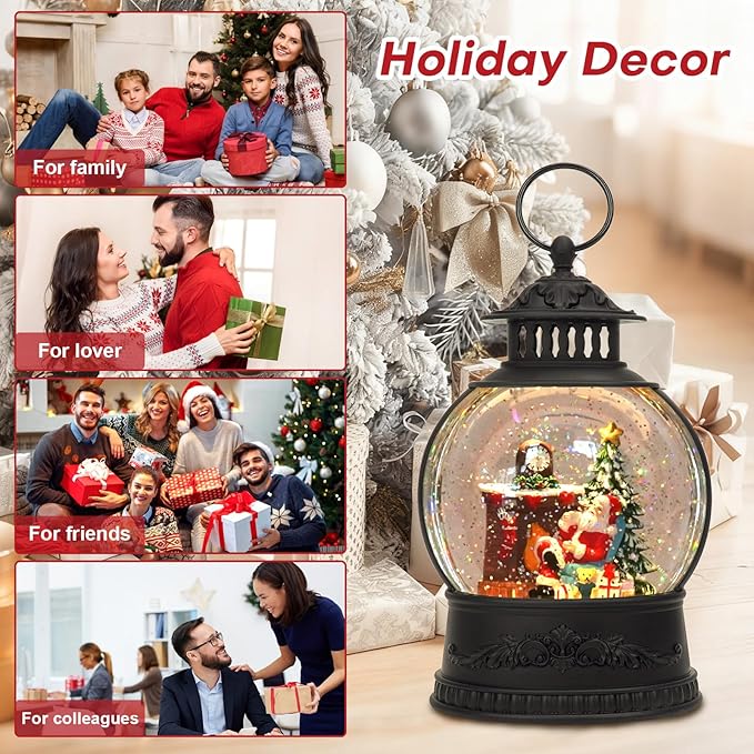 Christmas Snow Globe Water Lantern with Timer and Music, USB and Battery Operated Lighted Led Globe, Santa Snowglobe Table Decorations Indoor for Adults Home Holiday (Santa)