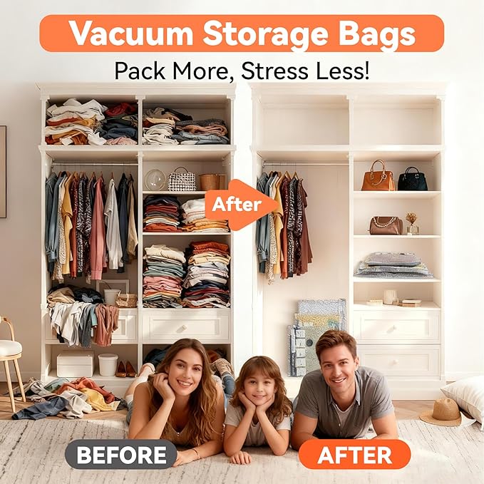 Travel Vacuum Bags with USB and TYPE C Pump Pump,9 Pack Vacuum Storage Bags,vacuum for bags storage, Powerful -58KPa Suction for Luggage,Travel and Home Use for Clothes and Blankets（Grey）
