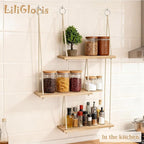 3-Tier Boho Hanging Shelves for Wall - Rustic Floating Wood Shelves with Rope, Macrame Plant Shelf Organizer for Home Decor - Farmhouse, Bohemian Style for Bedroom, Bathroom, Kitchen