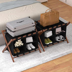 Bamboo Luggage Rack for Suitcases 2 Pack, Foldable & Easy to Assemble Suitcase Stand, Heavy Duty and Space-Saving Luggage Holder for Guest Room, Bedroom, Hotel