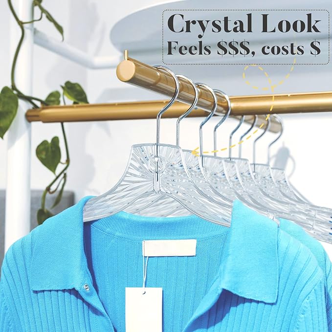 HOUSE DAY Clear Plastic Hangers 12 Pack, Durable Crystal Hangers for Clothes, Light Weight Plastic Dress Hanger for Women, Versatile 16.7‘’ Hanger for Closet and Retail Use, with 360° Swivel Hook