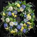 24 Inch Spring Wreath for Front Door, Artificial Hydrangea, Anemone & Wild Daisy Flowers with Berry Accents, Spring and Summer Door Wreath for Indoor Outdoor Decor