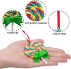 codree 8 PCS Christmas Lollipop Ornaments- Rainbow Lollipop Hanging Ornaments- Christmas Candies Polymer Clay Ornament for Xmas Tree Party Decoration