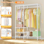 Ulif F4 Heavy Duty Clothes Rack (With Hanger Rod) Freestanding Clothing Racks for Hanging Clothes，Adjustable Closet Organizer System, Portable Garment Rack 45"W x 15.8"D x 71.3"H,Max Load 600LBS,White