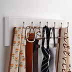 Treehouse Belt Organizer Rack, Holds Over 28 Large Belts, Sturdy Metal & Solid Wood Storage Holder for Closet, Versatile, Wall Mounted Belt & Tie Display Hanger for Bedroom - (White)16''L x4.25''H