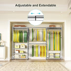 Ulif E1 Heavy Duty Closet Garment Rack, 6 Tiers Adjustable Metal Freestanding Expandable Clothing Storage with 4 Hanger Rods, Easy to Assemble Wardrobe, 71.4" H x (70" - 88.2") L x 14" D, Chrome