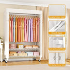 P6C Plus Rolling Clothes Rack with Cover, Covered Clothing Rack Heavy Duty, Portable Closet for Hanging Clothes, Garment Rack on Wheels, White Closet Rack with White Cover, Max Load 375LBS