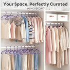 HOUSE DAY Plastic Clothes Hangers 24 Pack, Sweater Hangers No Shoulder Bump, Thick Heavy Duty Coat Hanger for Closet, Purple Wide Hanger with Non-Slip Hook for Sweaters, Suits, Dresses, Jackets, Pants