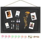 AKTOP Black Cork Board with Linen 16.7" X 11", Small Framed Bulletin Board for Wall, Hanging Pin Board Picture Board for Home Office Decor, Cute Vision Board with 8 Pushpins