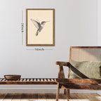 Vintage Framed Wall Art, Birds Canvas Prints, Hummingbird Sketch Painting Picture, Neutral Farmhouse Artwork Wall Decor for Living Room Bedroom – Dark Wooden Frame 16x24in