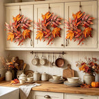 6 PCS Mini Fall Wreaths for Kitchen Cabinet 9 Inch Fall Maple Leaf Wreath for Front Door Small Autumn Hanging Wreath Thanksgiving Candle Ring for Farmhouse Home Porch Wall Window Table Decoration