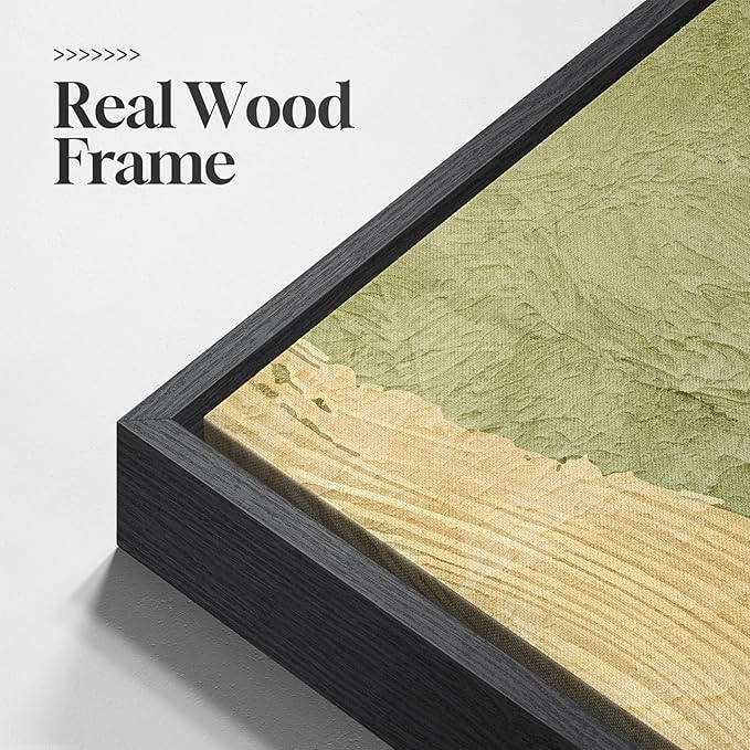 Large Framed Abstract Wall Art for Living Room, 3 Piece Modern Canvas Prints Paintings, Minimalist Green Beige Yellow Color Block Pictures for Hallway Dining Room Bedroom Office Wall Decor 24x36 In