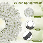 26 Inch Spring Wreaths for Front Door Large Easter Valentines Forsythia Floral Summer Spring Door Wreaths Outdoor All Season Spring Decorations for Home Porch Room Window Wall Farmhouse Decor(White-R)