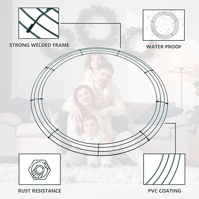 2-Pack Wire Wreath Frame – Round Metal Wreath Form with Ring Design for DIY Crafts, Floral Projects, and Home Decor – Dark Green Wire Frame for Christmas Holiday & Weddings (12 + 14 Inches)