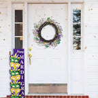 Glitzhome 20" Wreath Decoration Glitter Purple Gold Green Berry & Fleur-de-Lis Wreath Carnival Front Door Decoration for Indoor Outdoor Holiday Party Favors