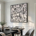 Large Framed Black and White Abstract Wall Art for Living Room, Big Square Modern Canvas Prints Paintings, Minimalist Brushstroke Lines Pictures for Bedroom Dining Hallway Office Wall Decor 40x40 In
