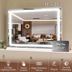 FENNIO Vanity Mirror with Lights 32"x22", Lighted Makeup Mirror, Large Vanity Mirror with Lights, Touch Sensor with 3-Color Lighting, USB Charging Port for Vanity Desk Tabletop