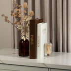Decorative Books with Storage (Dark Brown/Beige) – Set of 2 Faux Linen Book Boxes with Gold Stamped Covers – Enhance Your Coffee Table, Bookshelf – Hidden Storage for Photos, Keepsakes, and Jewelry