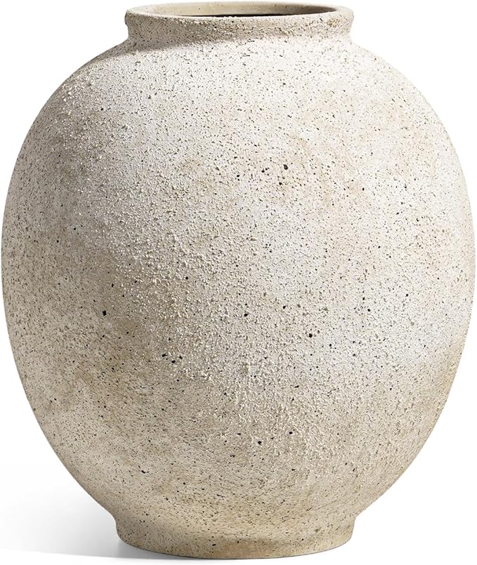 Large White Ceramic Vase - 9.8 Inch Rustic Farmhouse Vase for Home Decor, Minimalist Tall Vases for Living Room, Table, Bathroom, Holiday & Weddings (Sandstone Yellow)