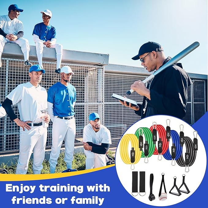 Baseball Resistance Trainer Coolrunner Exercise Bands, Training Aid for Baseball Softball Pitchers, Base Ball Stretching Bands with Interchangeable Grips to Build Arm Strength