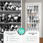 WVM Over the Door Shoe Organizer with 35 Breathable Mesh Pockets, Hanging Shoe Organizer for Door with 4 Metal Hooks, Large Capacity Closet Storage for Shoes, Accessories, White