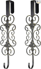 2 PCS Wreath Hangers for Front Door 15.5" Wreath Hook Over the Door, Decorative Scroll and Fleur De lis Wreath Holder,Antique Brass