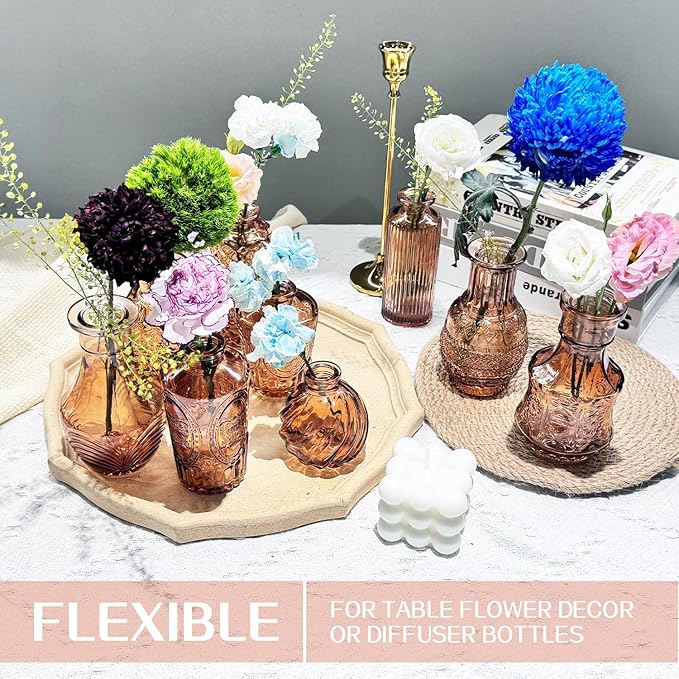 Mini Bud Vases As Wedding Centerpieces for Tables,Clear Bud Vases for Flowers,Small Flower Vases Suitable for Birthday Party,Anniversary,Wedding Reception,Baby Shower (Amber, 24PCS)