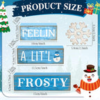 Yuntau 4 Pcs Winter Wooden Tabletop Decor Christmas Snowflake Tiered Tray Decor Rustic Wood Block Sign Gift Winter Centerpiece for Shelf Office Farmhouse Table Frozen Birthday Party Decoration