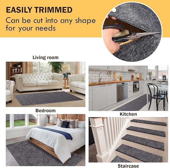 Waterproof Rug Pad, 5x7 ft Under Area Rug Carpet Pad, Non Slip Felt Rug Pads for Hardwood Floors, Keep Carpets in Place Soft and Prevent Rug from Wrinkling or Buckling