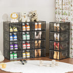 6 Pack Thicken Shoe Organizer Stackable,Upgraded Sturdy Shoe Storage Box with Magnetic Door,Shoe Containers For Sneaker Display,Hat Organizer,Black