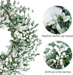 Sggvecsy Artificial Greenery Leaves Wreath for Front Door 22 Inch Greenery Boxwood Wreath with Flocked Lambs Ear White Berries for Spring Summer Farmhouse Wall Home Indoor Outdoor Decor