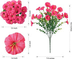 Fake Plants Artificial Flowers for Outdoor Outside Decor, 12 Bundles Faux Flowers Silk Hot Pink Morning Glory with Eucalyptus Look Real UV Resistant Faux Greenery for Planter Front Door Porch Patio