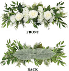 Artificial Peony Flower Swag, 29.6in Faux Eucalyptus Leaves Corner Rose Floral Swags, Artificial Mirror Flower Chair Back Flower Swags for Sheer Drapes, Wedding Chair, Arbor, Wedding(White)