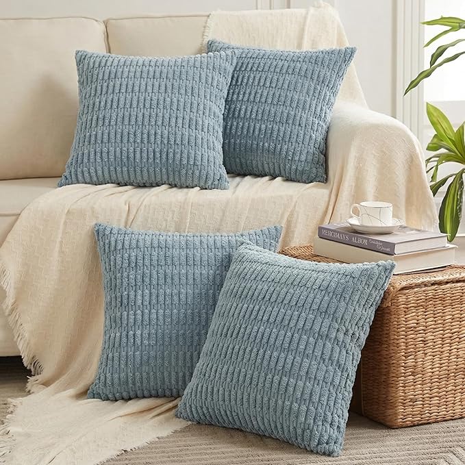 Fancy Homi 4 Packs Decorative Throw Pillow Covers for Living Room Couch Bed, Modern Farmhouse Boho Home Décor Accent Cushion Case, 24" x 24", Light Blue