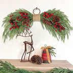 2PCS Artificial Christmas Swags with Norfolk Pine, Red Berries and Pinecones, 24" Christmas Thanksgiving Decorations for Front Door, Mantel, Staircase, Window, Xmas Décor