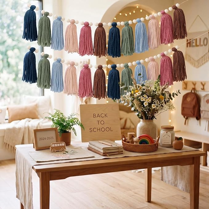 Breling 4 Pcs Boho Macrame Tassel Garland 188 Inch Boho Classroom Decor Hanging Tassel Garland Bunting for Nursery Room Birthday Party Bedroom Dorm Bohemian Wall Decorations for Home